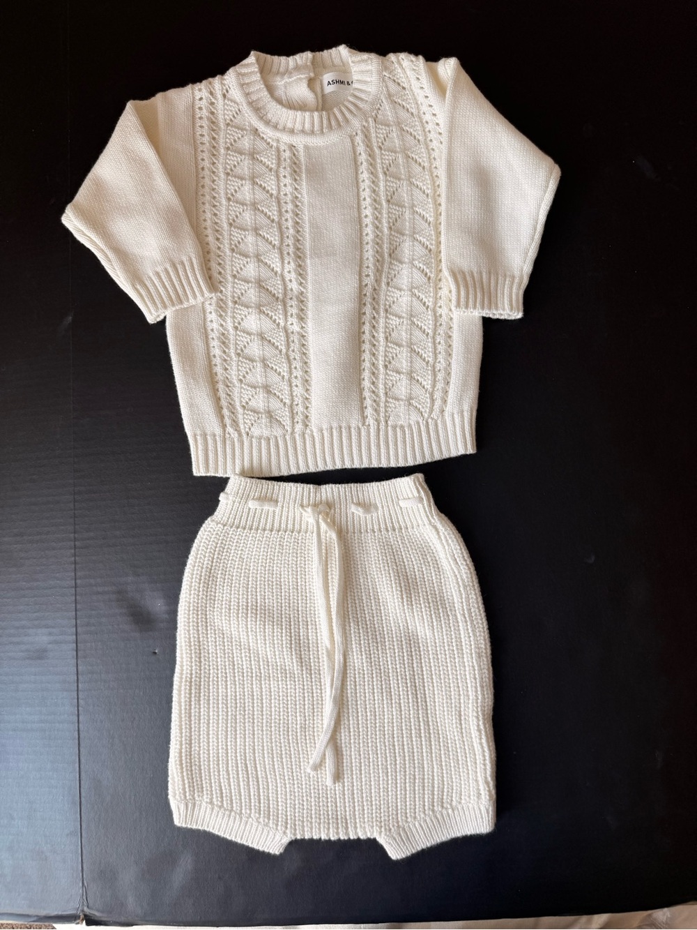 Adorable white cableknit  sweater set for baby